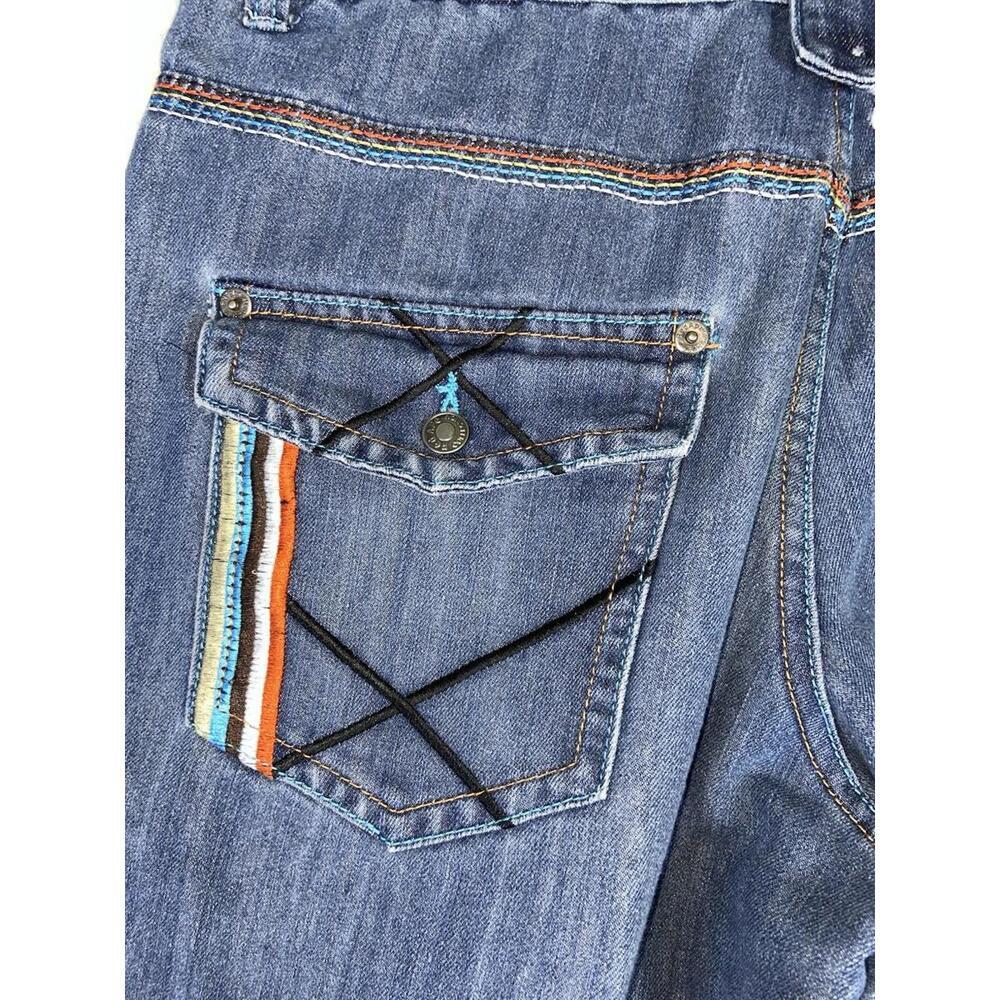 Vintage Y2K Red Ape Embroidered Denim Jean Shorts Size 38 Baggy Hip Hop Plaid - Picture 3 of 16